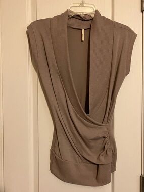 Draped Sleeveless Knit Top in Taupe